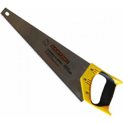 Santool ножовка 450 мм по дереву трехугловая заточка желто-черная двухкомпонентная ручка 030103-018