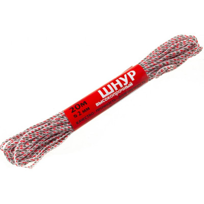 Tech-krep шнур плетеный пп 2 мм с серд., 16-пряд. высокопр., цветной, 20 м 139905