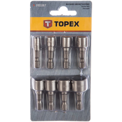 Topex сменные наконечники 1/4, набор 8 шт., размеры: 5, 6, 7, 8, 9, 10, 11, 13 мм, сталь crv 39d387