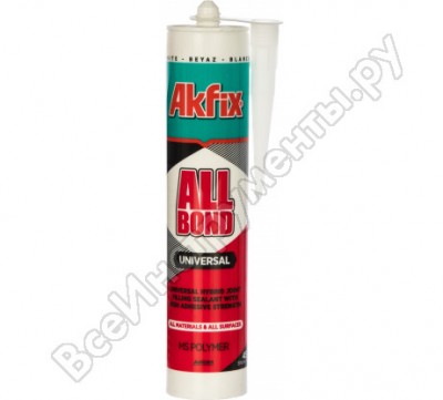 Akfix унив.клей-герметик allbond universal на основе ms полимера 45 шор, белый, 290 мл ams22