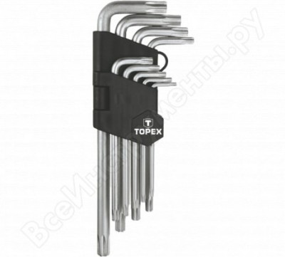 Topex ключи torx t10-t50, набор 9 шт., длинные, сталь crv, размеры: t10, t15, t20, t25, t27, t30, t40, t45, t50 35d961