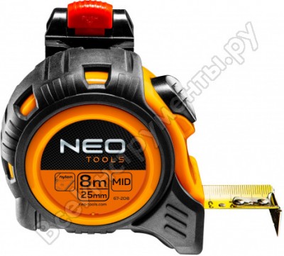 Neo tools рулетка, стальная лента, 8 м x 25 мм, с фиксатором selflock, защелка 67-208
