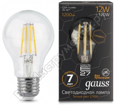 Gauss лампа LED filament graphene a60 e27 12w 1200lm 2700к sq102802112