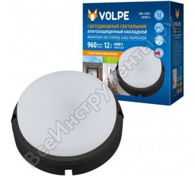 Volpe ulw-q214 12w/nw sensor ip65 black светильник светодиодный с датчиком движения. ul-00003661