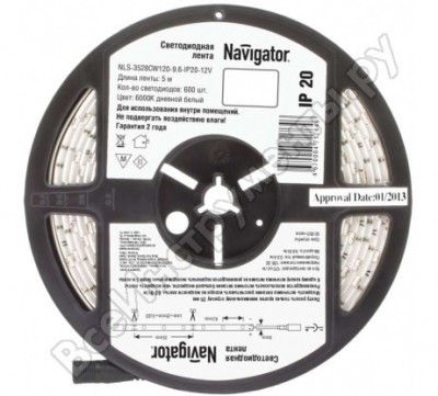 Navigator лента светодиодная 71 764 nls-3528cw120-9.6-ip20-12v r5 9.6вт/м /уп.5м/ 19423 406836