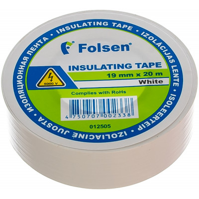 Folsen изоляционная лента 19мм x 20м, белая 012505