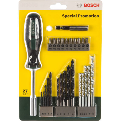 Bosch набор свёрл, насадки-бит, универсальный держатель и ручная отвёртка 2607017201