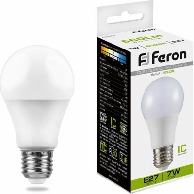 Светодиодная лампа FERON LB-91 Шар E27 7W 4000K 25445