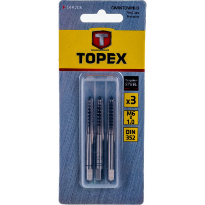 Topex метчики, 3 шт., вольфрамовая сталь, пластмассовая коробочка, din352 14a206