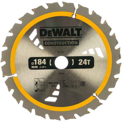Dewalt пильн.диск construct 184/20 24 atb +18град dt1951