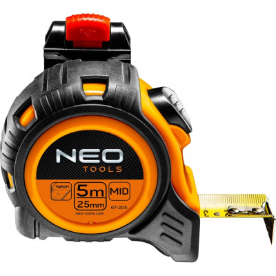 Neo tools рулетка, стальная лента, 5 м x 25 мм, с фиксатором selflock, защелка 67-205