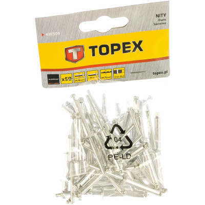 Topex заклепки алюминиевые 4.8 мм x 28 мм, 50 шт. 43e509
