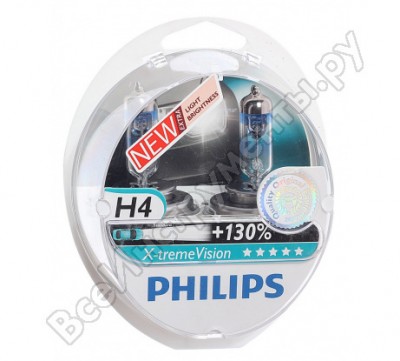 Philips автолампа h4 60,55 p43t-38+130% x-treme vision plus 2шт 12v ,1,5 12342xv+s2