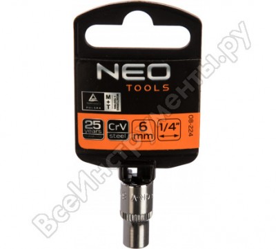 Neo tools головка сменная шестигранная 1/4, исполнение по технологии superlock, сталь crv, din3124 08-224