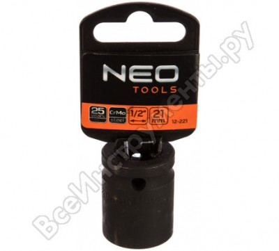 Neo tools ударные головка 1/2 21 x 38 мм cr-mo 12-221
