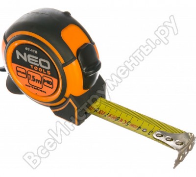Neo рулетка стальная, магнитный крючок, нейлоновое покрытие защищает ленту от износа, двухкомпонентный корпус 67-178