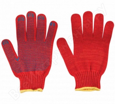 Рос перчатки вязаные утепленные красные х/б с ПВХ 12499