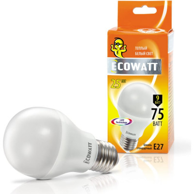 Светодиодная лампа ECOWATT A60, 230 В, 9 Вт, 2700K E27 4606400614838