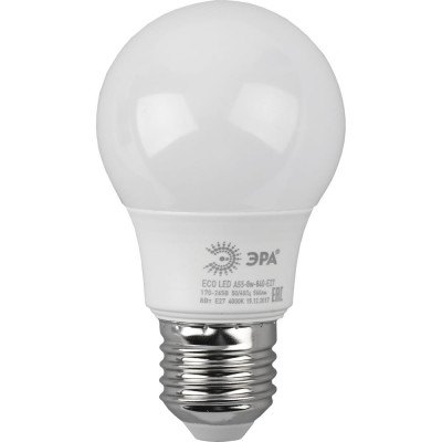 Эра лампа светодиодная eco LED a55-8w-840-e27 диод, груша,нейтр б0032096