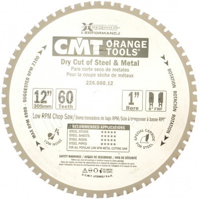 Cmt 305x25,4x2,2/1,8 z60 a=0 8 fwf пила сухой рез: железо, сталь 226.060.12
