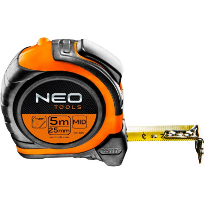 Neo tools рулетка, стальная лента 5 м x 25 мм, магнит, двусторонняя разметка 67-195