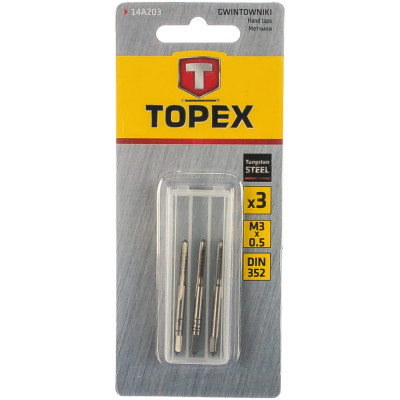 Topex метчики, 3 шт., вольфрамовая сталь, пластмассовая коробочка, din352 14a203