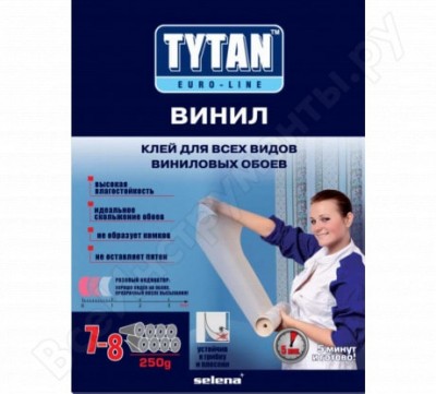 Tytan euro-line винил клей для всех видов виниловых обоев с розовым индикатором 250 гр 7017169
