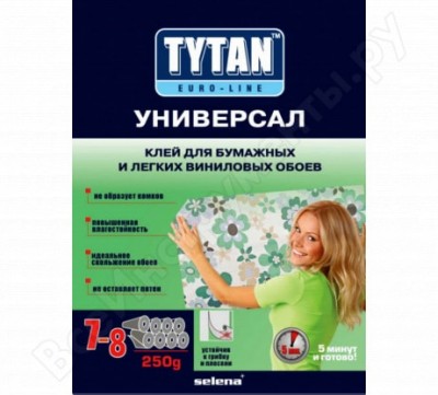 Tytan euro-line универсал клей для бумажных и легких виниловых обоев, без индикатора 250гр 7017152