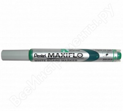 Pentel маркер для досок с жидкими чернилами и кнопкой подкачки чернил maxiflo пулеобразный наконечник, зеленый, 4.0 мм mwl5s-d