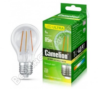 Camelion led9-a60-fl/830/e27 эл.лампа светодиодная 9вт 220в 13226