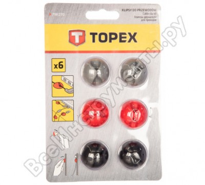 Topex клипсы-держатели для кабелей и проводов 6 шт., прорезиненные, клейкие 79r270