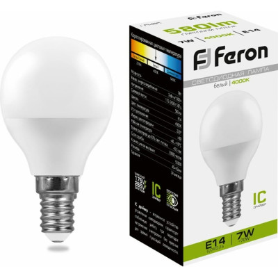 Светодиодная лампа FERON LB-95 Шарик E14 7W 4000K 25479