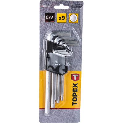 Topex ключи шестигранные 1.5-10 мм, набор 9 шт., длинные, сталь crv 35d956
