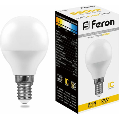 Светодиодная лампа FERON LB-95 Шарик E14 7W 2700K 25478