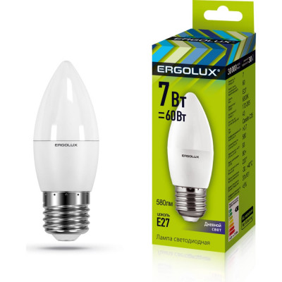 Электрическая светодиодная лампа Ergolux LED-C35-7W-E27-6K Свеча 13299