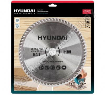 Hyundai диск для циркулярных пил ламинат d255mm 64t d30mm/20мм/25.4мм /25/50/ 205208