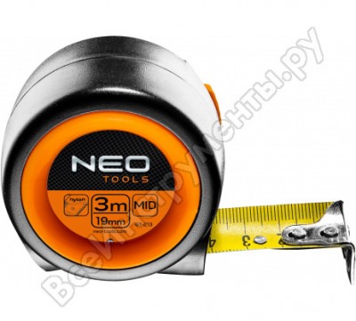 Neo tools kомпактная рулетка, стальная лента 3 м x 19 мм, с фиксатором selflock, магнит 67-213