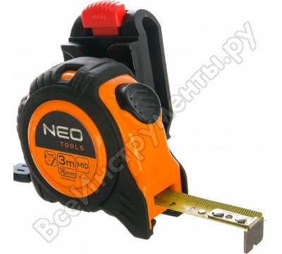 Neo tools рулетка, стальная лента, 3 м x 16 мм, с фиксатором selflock, защелка 67-203