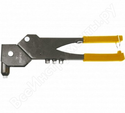 Topex заклепочник для алюминиевых заклепок 2.4, 3.2, 4.0, 4.8 мм, универсальный, 4 наконечника, длина 300 мм, стальной корпус, рожковый ключ 43e713