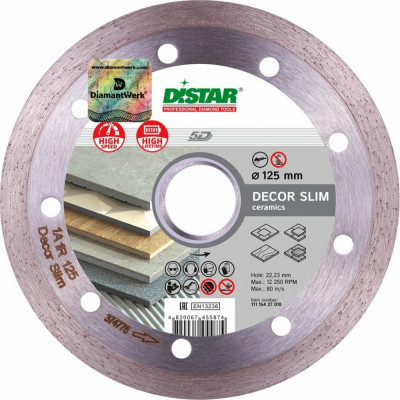 Сплошной алмазный диск по керамике на УШМ DiStar Decor Slim 11115427010
