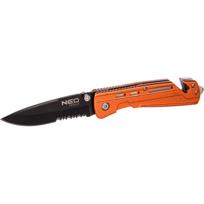 Neo tools нож складной с фиксатором, с лезвием для разрезания ремней 63-026