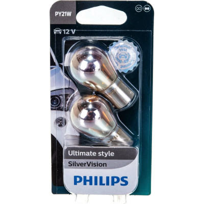 Philips автолампа py21w bau15s+30% silver vision , 2шт 12v ,1,10 12496svb2
