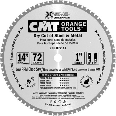 Cmt 355x25,4x2,2/1,8 z72 a=0 8 fwf пила сухой рез: железо, сталь 226.072.14