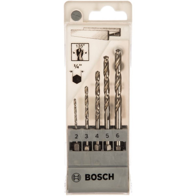 Bosch 5 сверл мет. 2-6 mm 6-гр. 1/4
