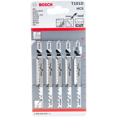 Пилки для лобзика по дереву Bosch T 101 D 2608630032