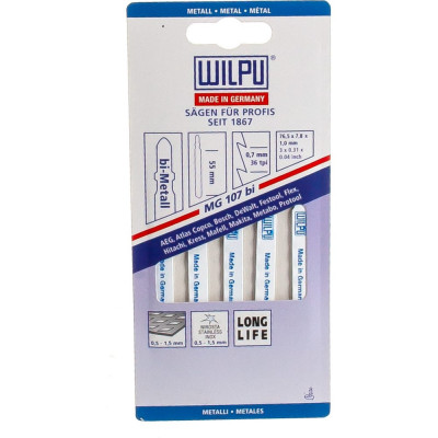 Wilpu пилка mg 107 bi х5шт/уп для тонкой жести, высокосортной стали от 0,5 до 1,5мм 252100005