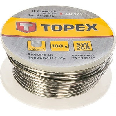 Topex припой оловянный 60%sn, проволока 1.5 мм,100 г 44e524