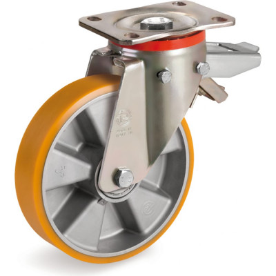 Tellure rota колесо большегрузное поворотное, с задним тормозом, d- 150мм, полиуретан tr, 656604