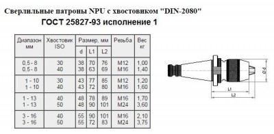 Патрон сверлильный самозажимной бесключевой с хвостовиком nt 7:24 -40, псс- 8 (0,5-8мм,м16) для ст-ков без чпу 