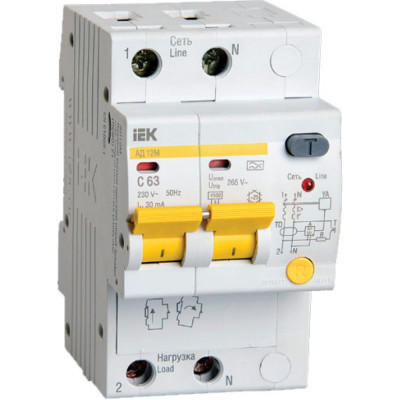 Дифференциальный автоматический выключатель тока IEK АД-12М C MAD12-2-063-C-030